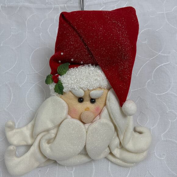 Gerson Int Hanging Christmas Santa Head 16" Red Yule Tidings Fabric Glittered - Picture 5 of 11